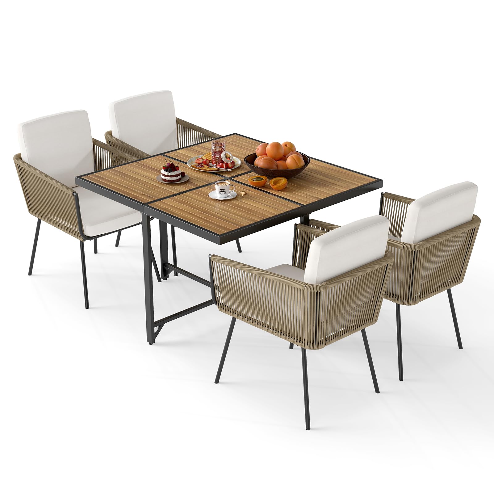 Tangkula – Ensemble de salle à manger d'extérieur 5 pièces avec table et chaises rectangulaires